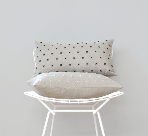 Stitched Linen Pillow - Cream and Natural