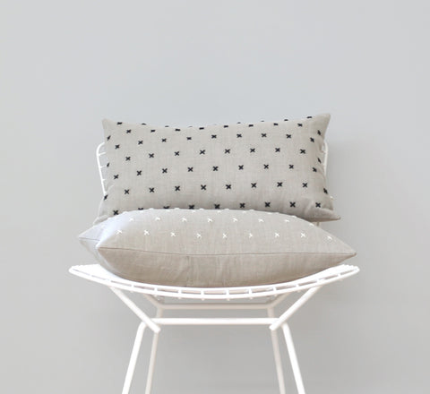 Stitched Linen Pillow - Cream and Natural
