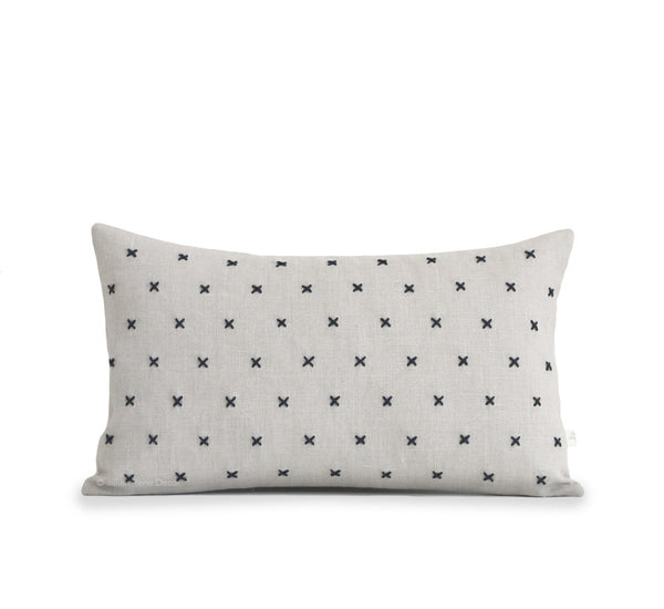 Stitched Linen Pillow - Black and Natural