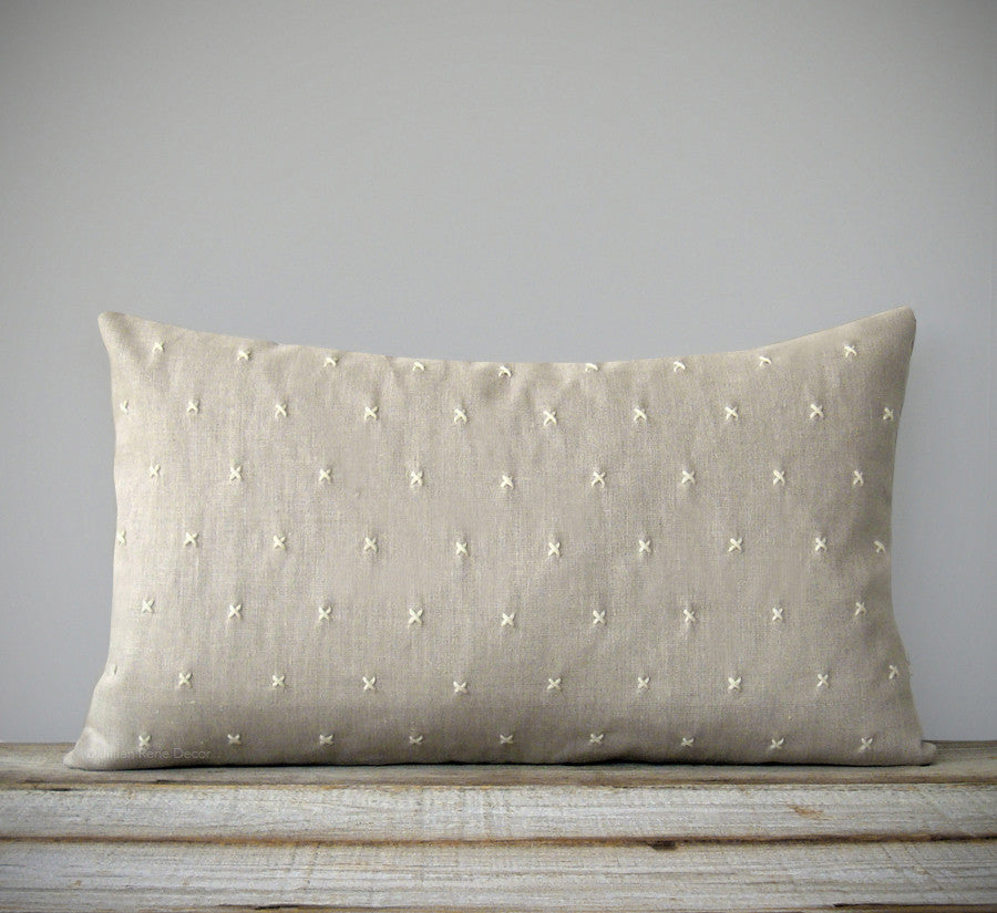 Stitched Linen Pillow - Cream and Natural