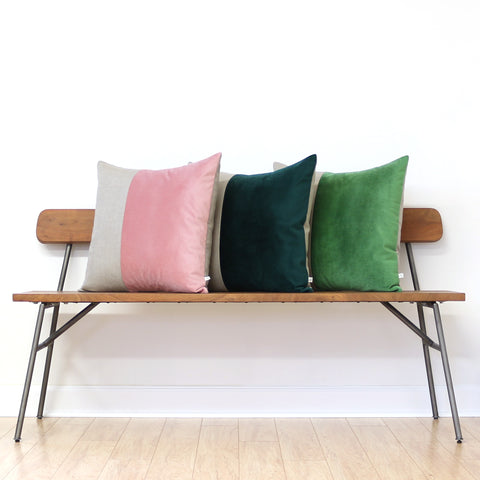 Velvet Colorblock Pillow - Mauve or Grass Green