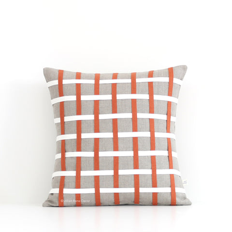 Woven Pillow - Burnt Orange, Cream and Natural Linen
