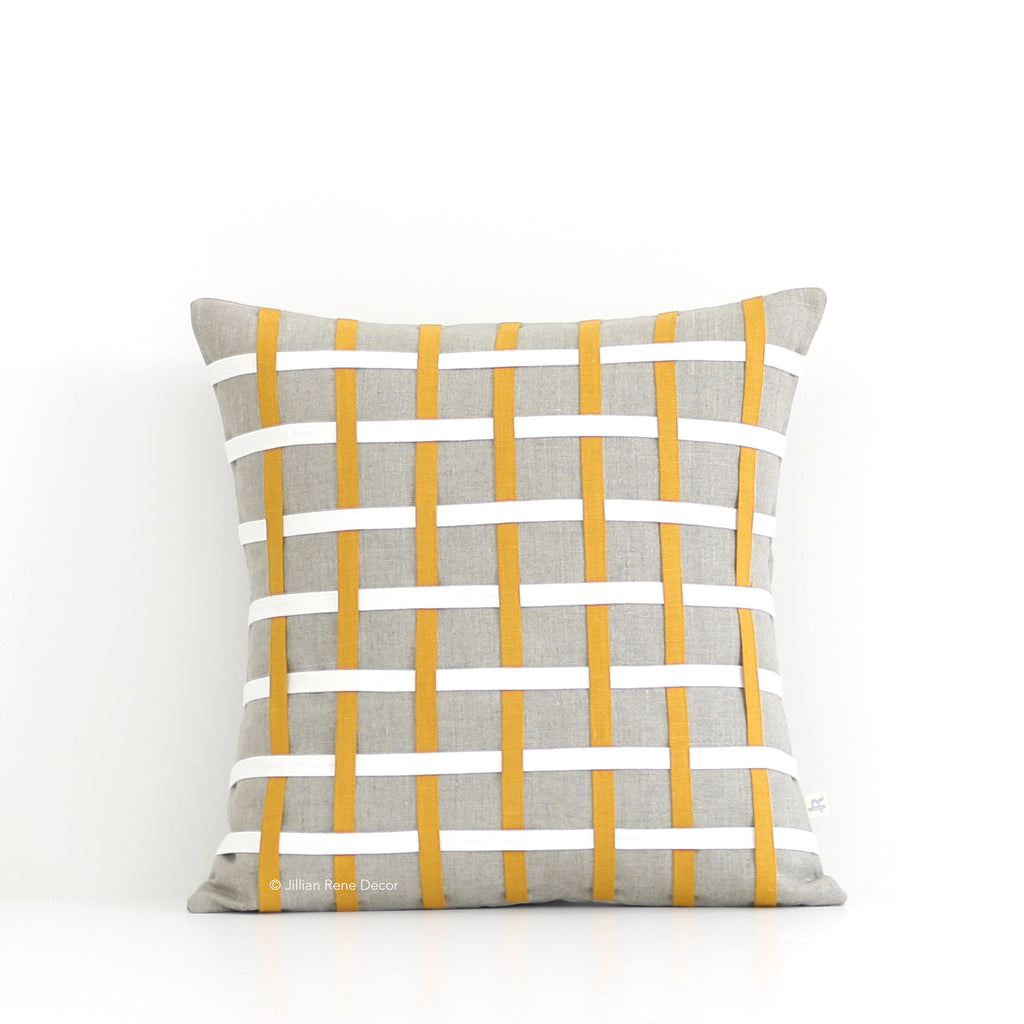 Woven Pillow - Marigold, Cream and Natural Linen
