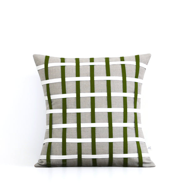 Woven Pillow - Olive, Cream and Natural Linen