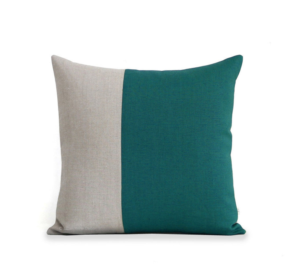Two Tone Colorblock Pillow - Natural and Biscay