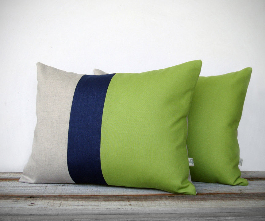 Colorblock Pillow - Lime/Navy/Natural