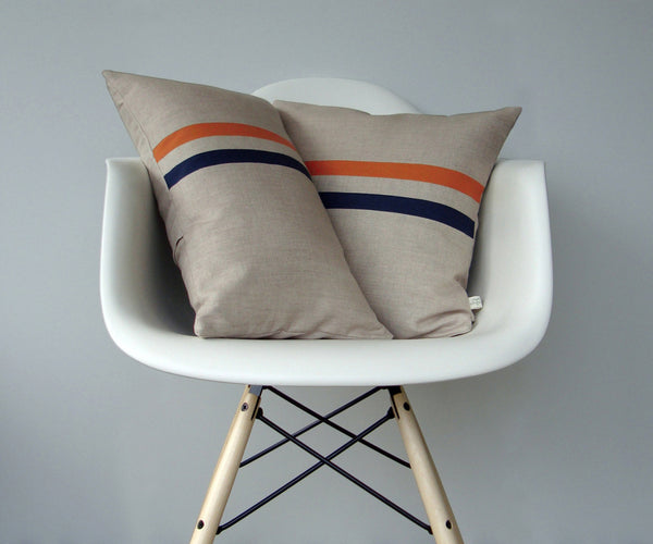 Striped Pillow - Orange/Navy/Natural