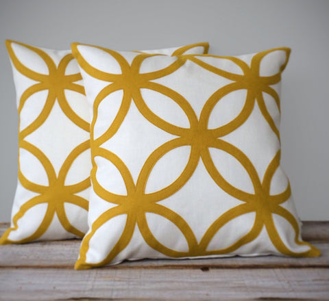 Geometric Pillow - Mustard and Cream Linen