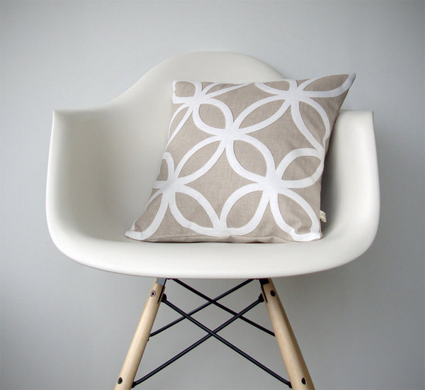 Geometric Pillow - Cream and Natural Linen