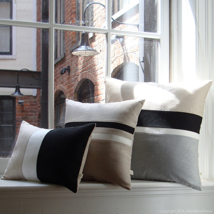 Chambray Striped Pillow Set of 3 - Black